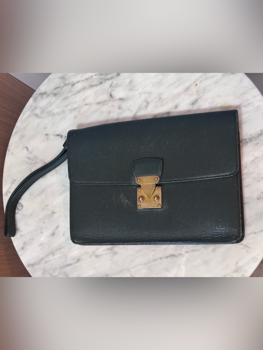 Louis Vuitton Taiga Clutch Portfolio Wristlet Dark Green